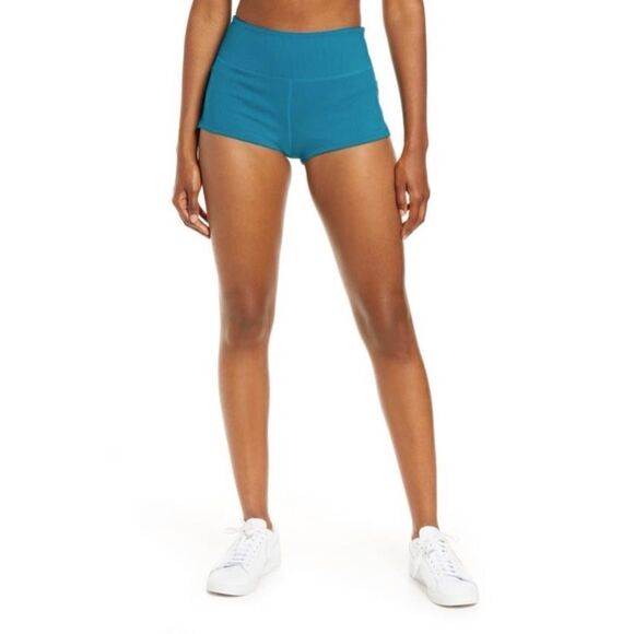 NWT Free People Movement Settle in the Court Blue Ribbed Shorts - Size: Large - Picture 1 of 9
